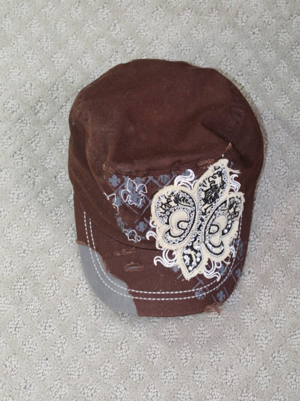 Leader L.O.G.A. Brown 100% Cotton Adjustable Distressed Filigree Embellished Hat